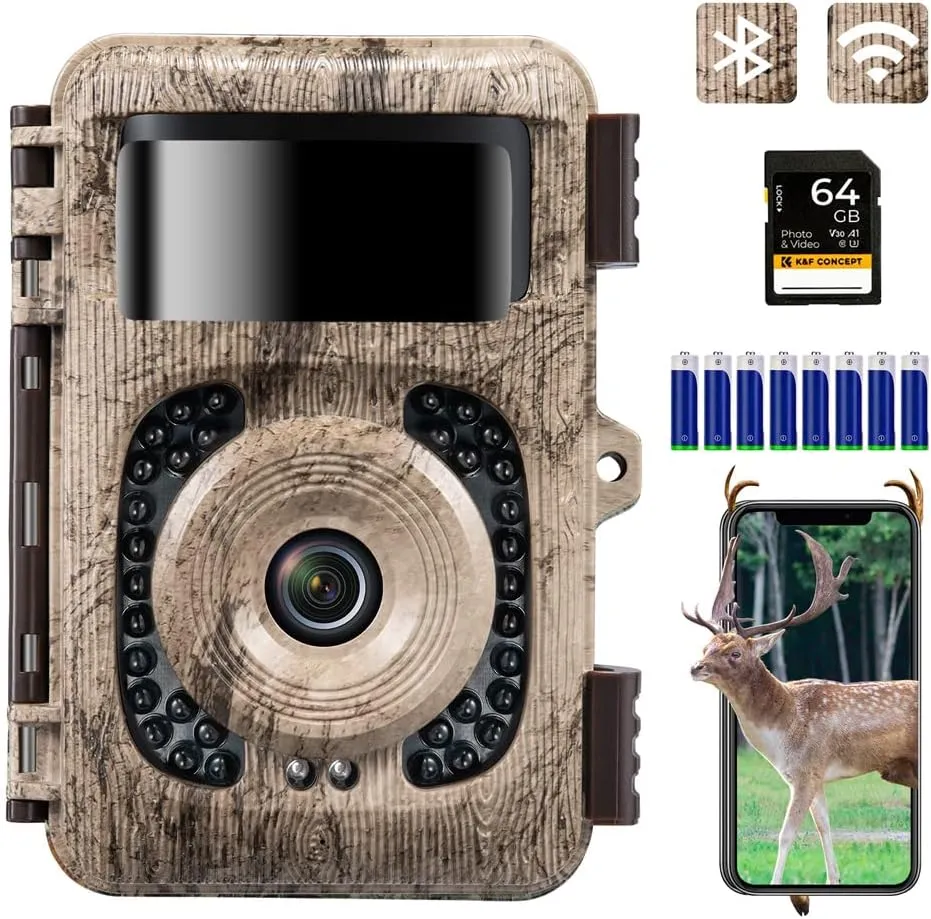K&F Concept 4K 48MP WiFi Trail Camera, Game Camera with No Glow Night Vision Motion Activated Waterproof, 0.2s Trigger Time, 120°Wide Lens, for Wildlife Monitoring