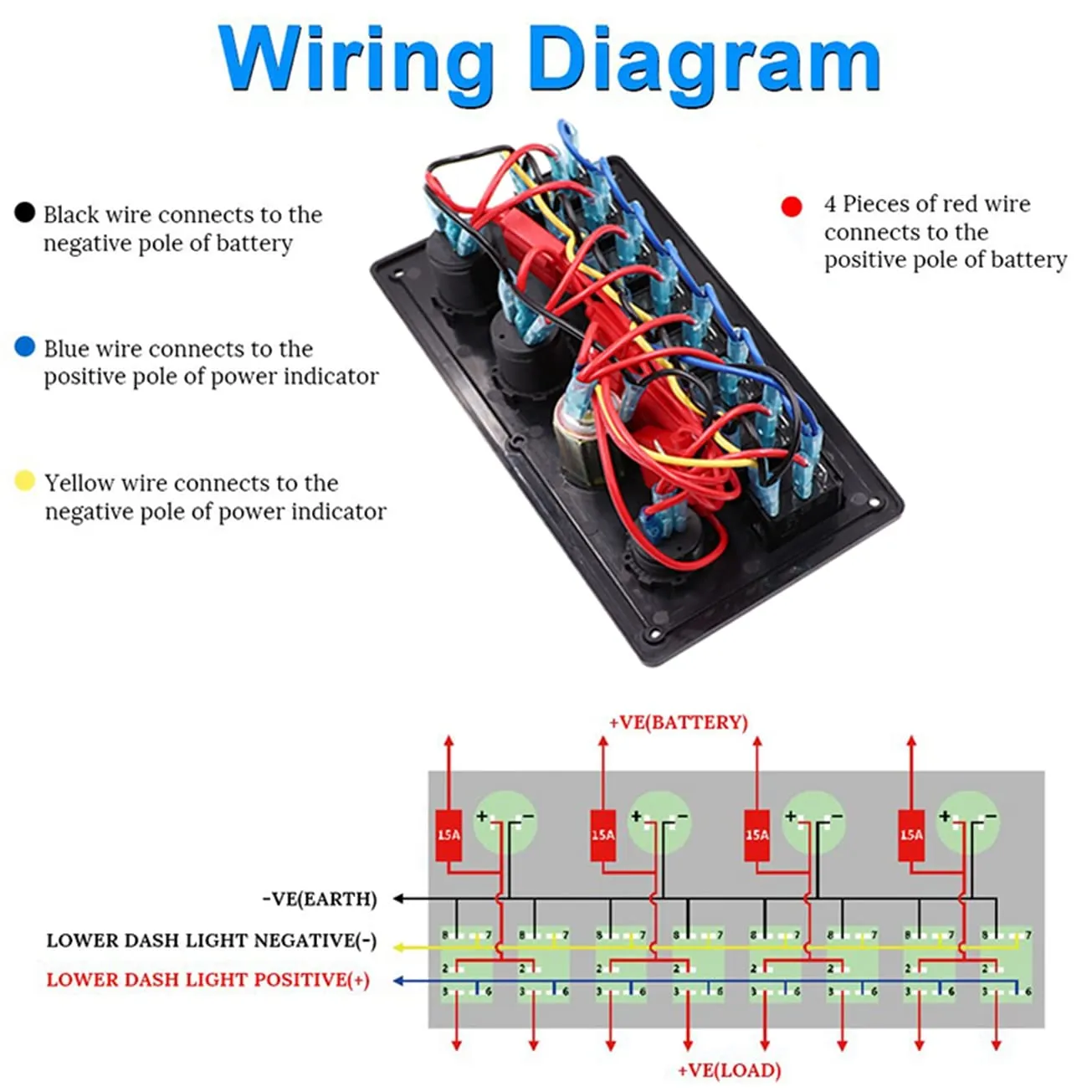 KAOLALI 8 Gang Rocker Switch Panel 12V 24V Waterproof Toggle Switch Panel with Dual USB Cigarette Lighter Socket Voltmeter Blue LED for Boat Yacht Marine Car Trailer Vehicles Truck RV(Red)