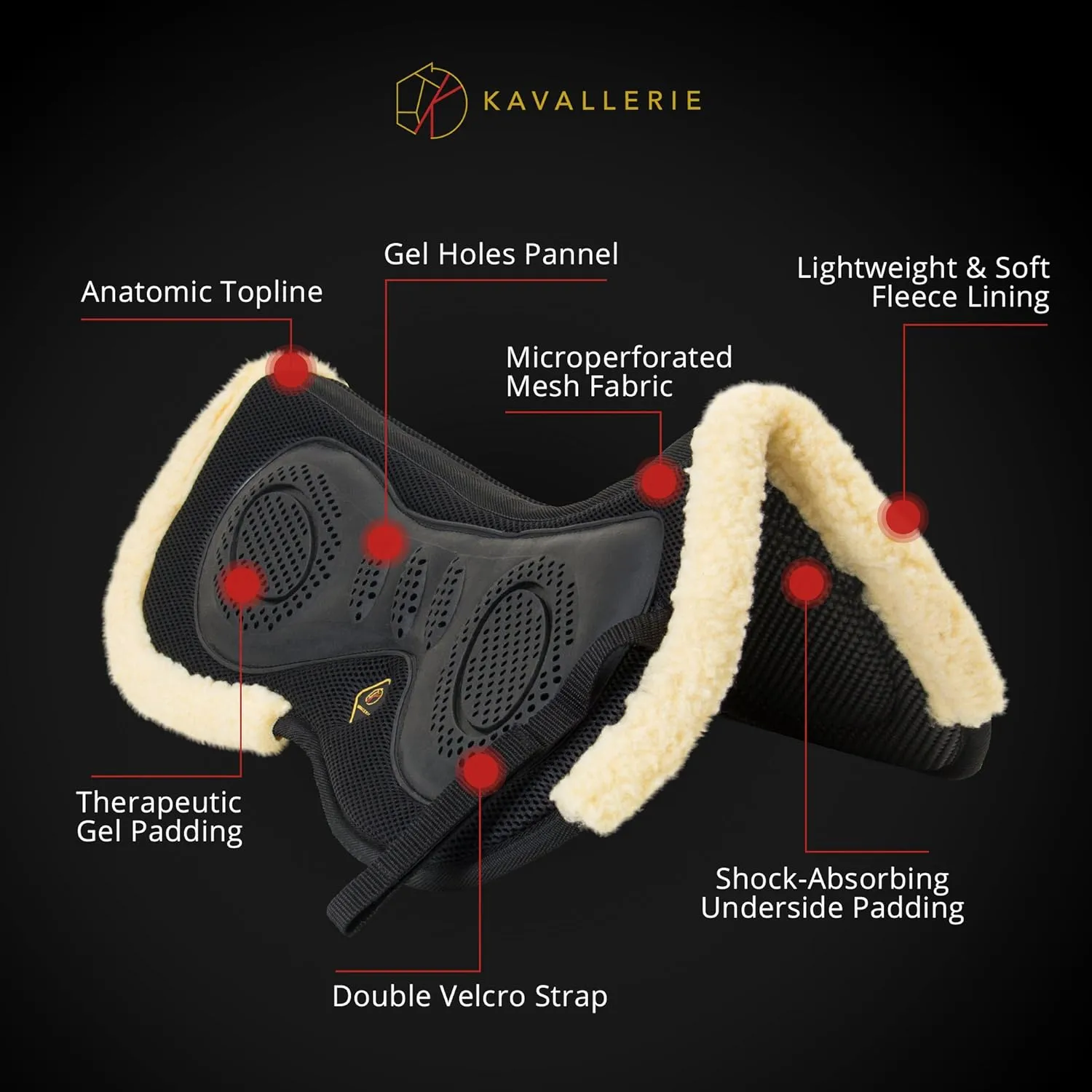 Kavallerie 3D Air-Mesh Half Pad, Impact Protection & Therapeutic Gel Padding English Saddle for Maximum Support and Stability, Best for Horses Under Saddle, Dressage, Jumping & Training