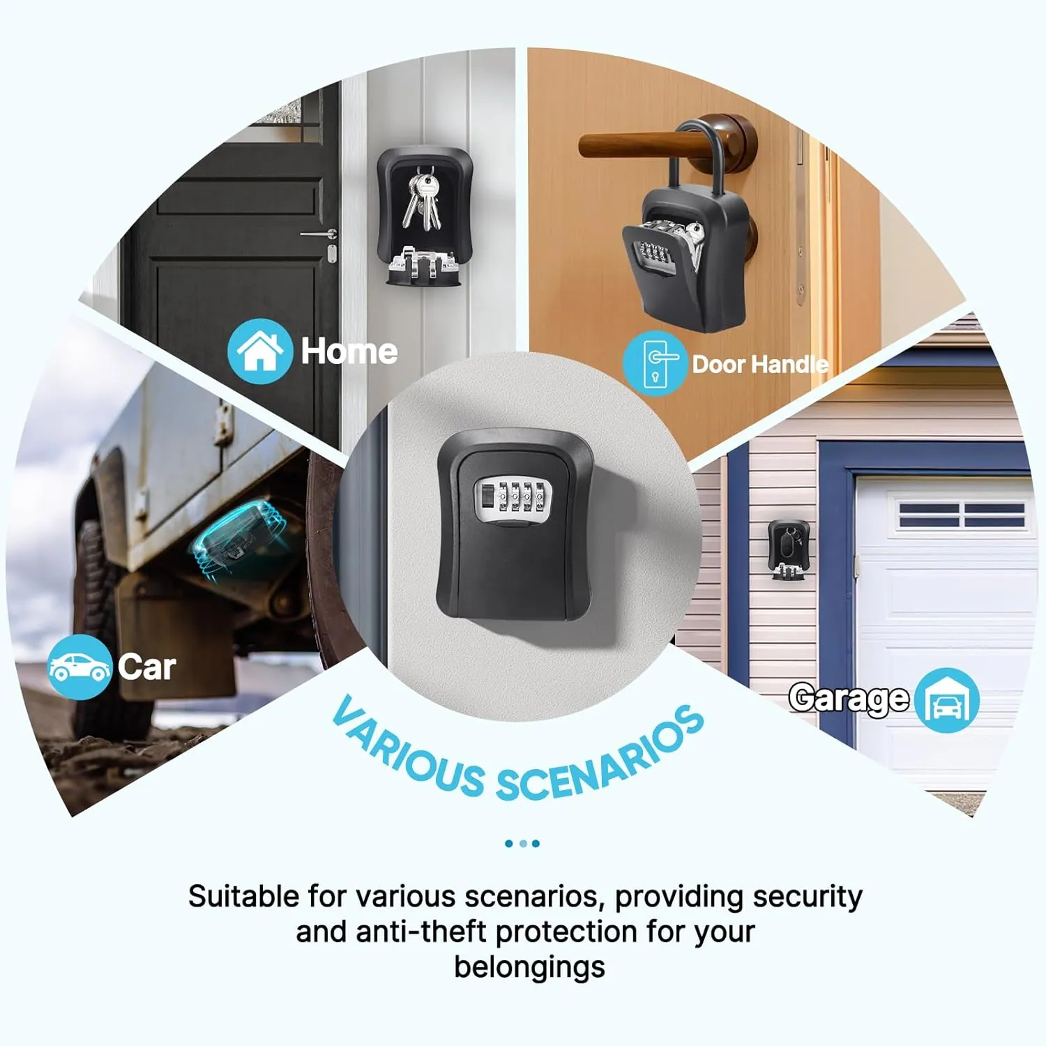 Key Lock Box with 4-Digit Combination Code - Black Heavy-Duty Key Lock Holder for Multiple scenarios, Weatherproof Outdoor Hide-a-Key Box for Home, Car, Office (Universal Fit)