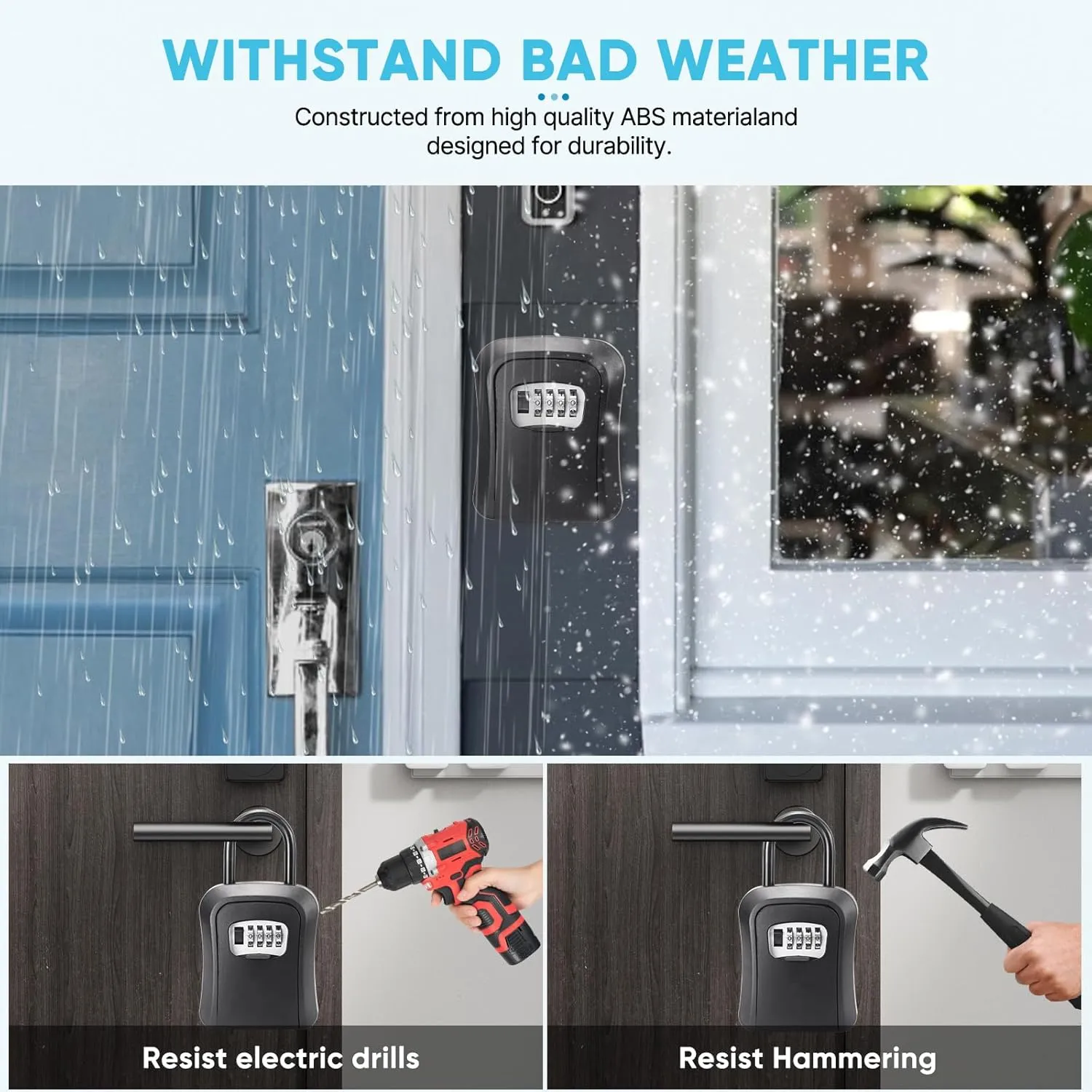 Key Lock Box with 4-Digit Combination Code - Black Heavy-Duty Key Lock Holder for Multiple scenarios, Weatherproof Outdoor Hide-a-Key Box for Home, Car, Office (Universal Fit)