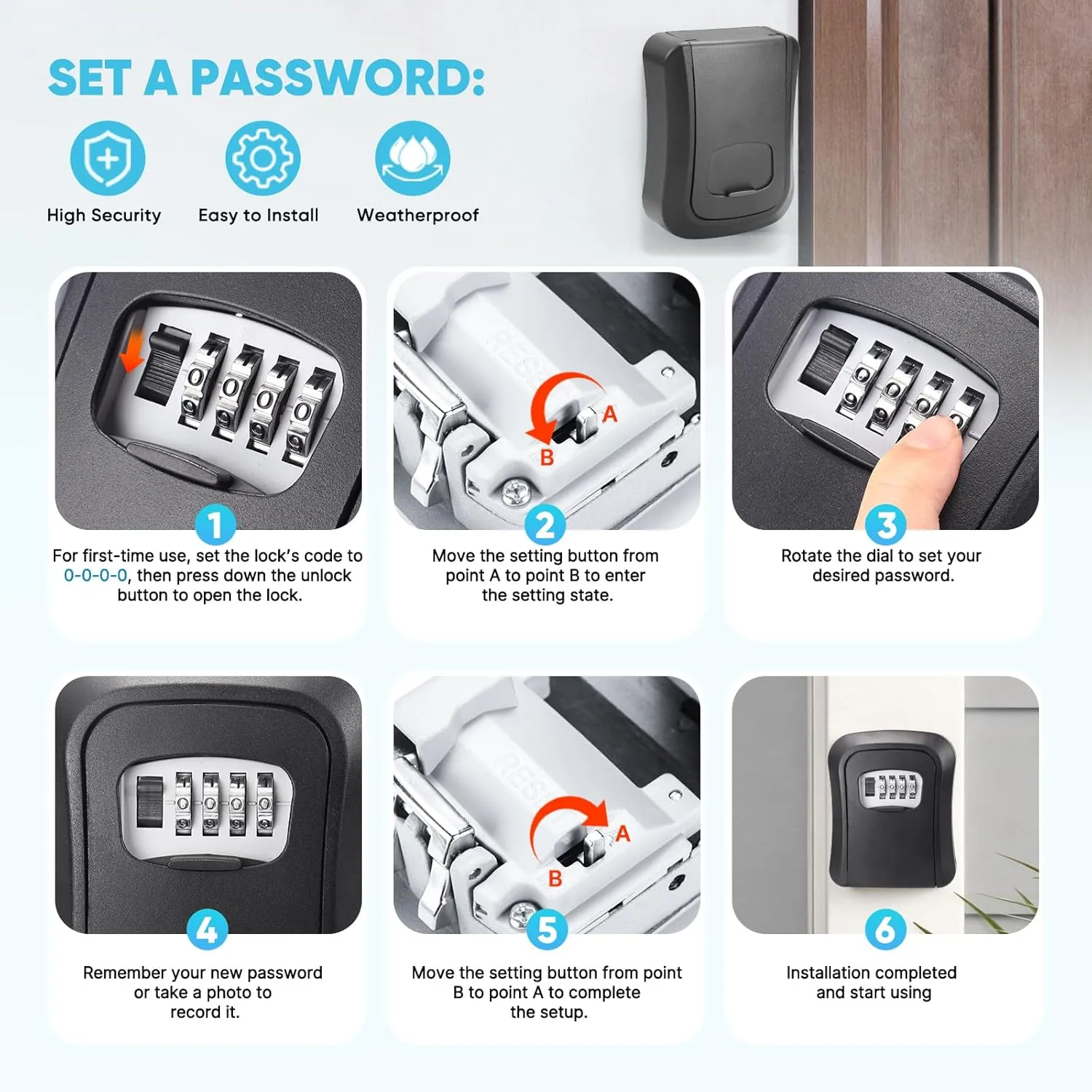Key Lock Box with 4-Digit Combination Code - Black Heavy-Duty Key Lock Holder for Multiple scenarios, Weatherproof Outdoor Hide-a-Key Box for Home, Car, Office (Universal Fit)