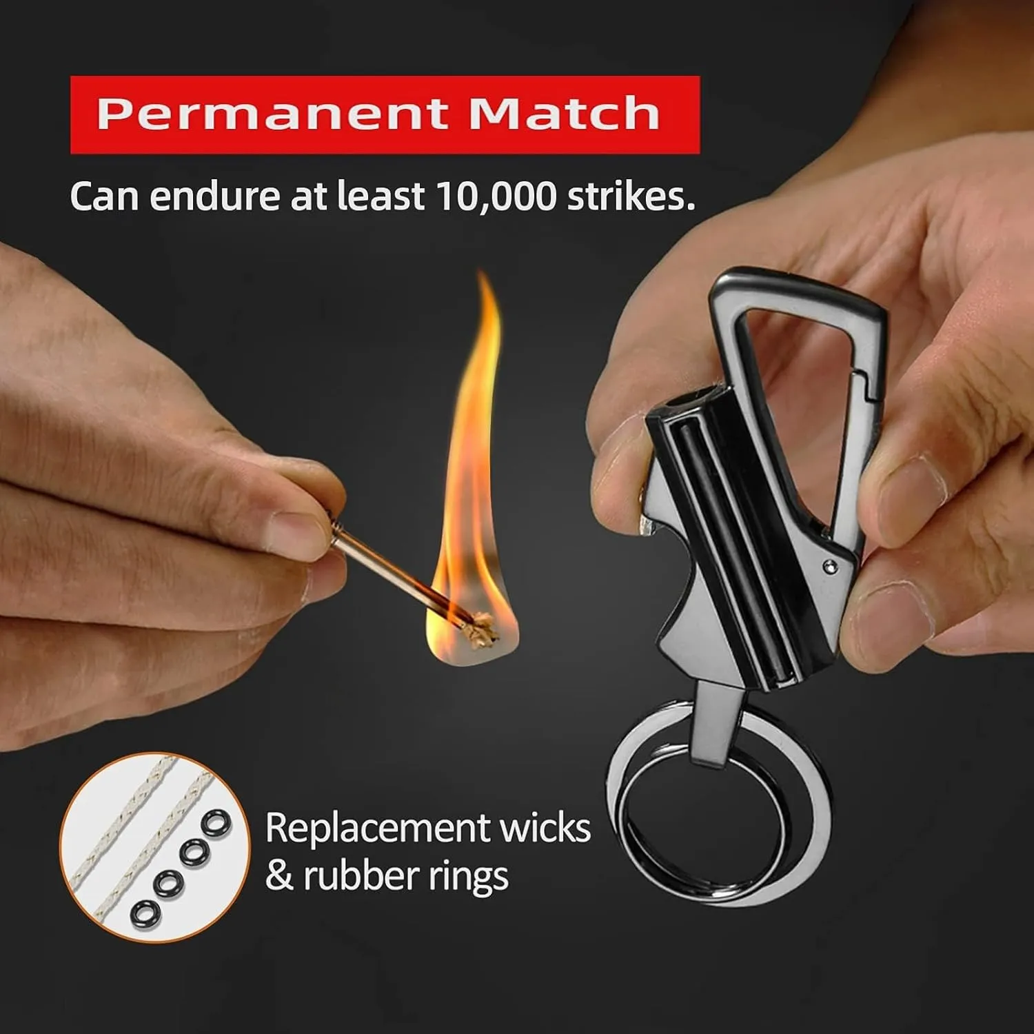 Keychain Lighter Kerosene Refillable for Outdoor Hikers Campers Waterproof Matches Lighter Portable Push - Pull Buckle Design(Silver)