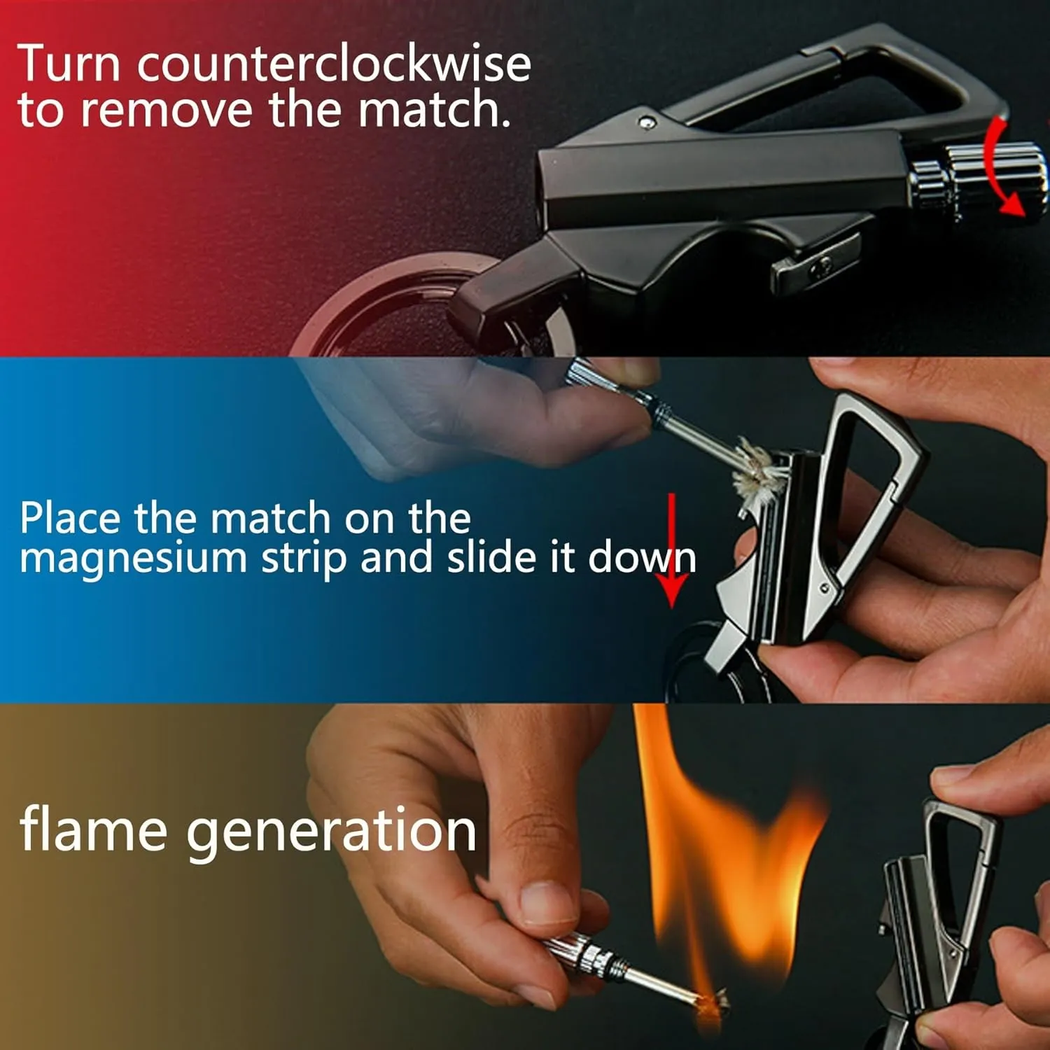 Keychain Lighter Kerosene Refillable for Outdoor Hikers Campers Waterproof Matches Lighter Portable Push - Pull Buckle Design(Silver)