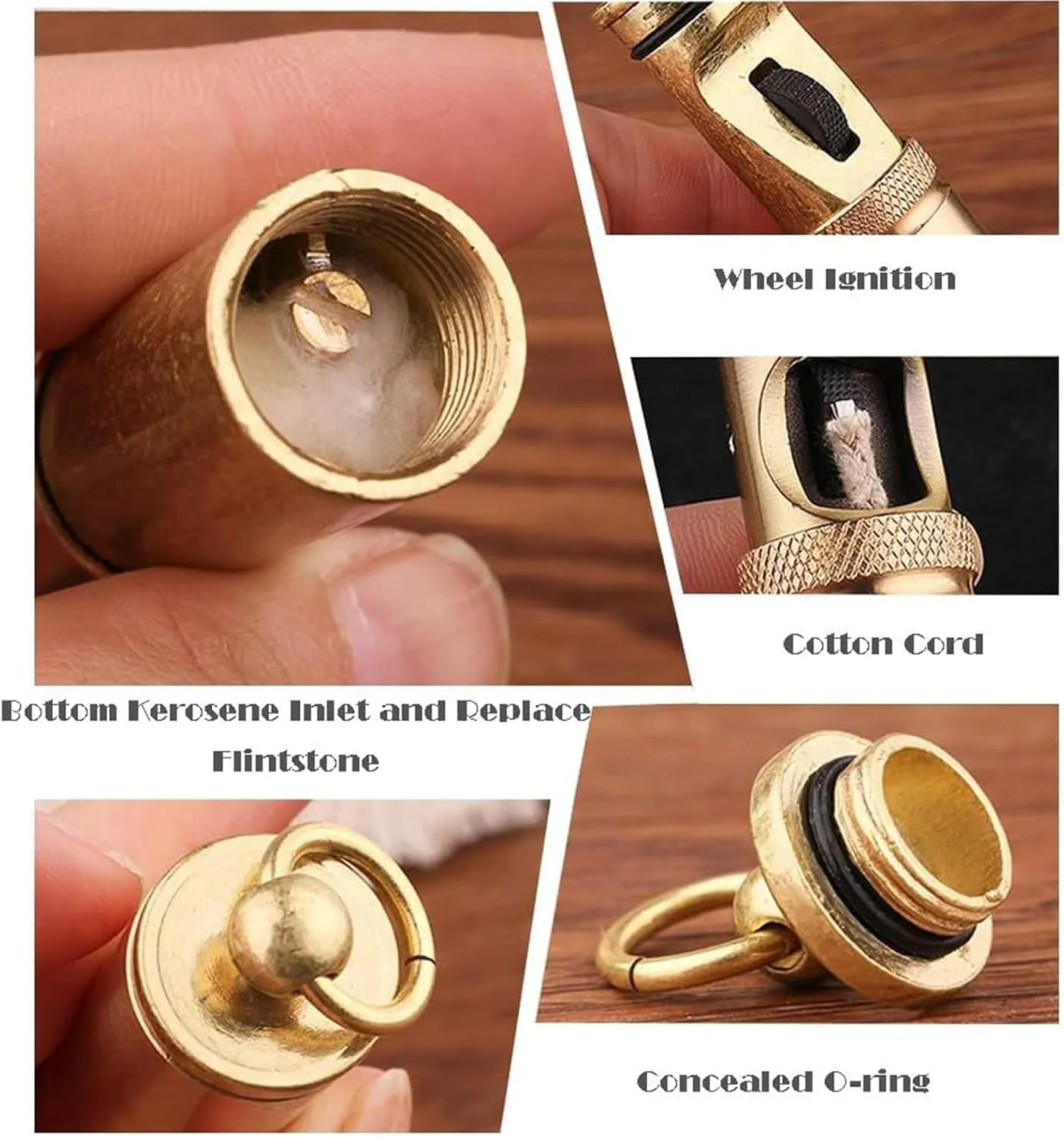 Keychain Matchstick Fire Starters, Windproof Vintage Kerosene Lighter and Copper Brass Fuel Bottle, Handmade Trench Lighter, Gift for Men Dad Father Husband Grandparents (Fuel Not Included)(Bronze)