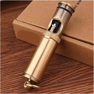 Keychain Matchstick Fire Starters, Windproof Vintage Kerosene Lighter and Copper Brass Fuel Bottle, Handmade Trench Lighter, Gift for Men Dad Father Husband Grandparents (Fuel Not Included)(Bronze)
