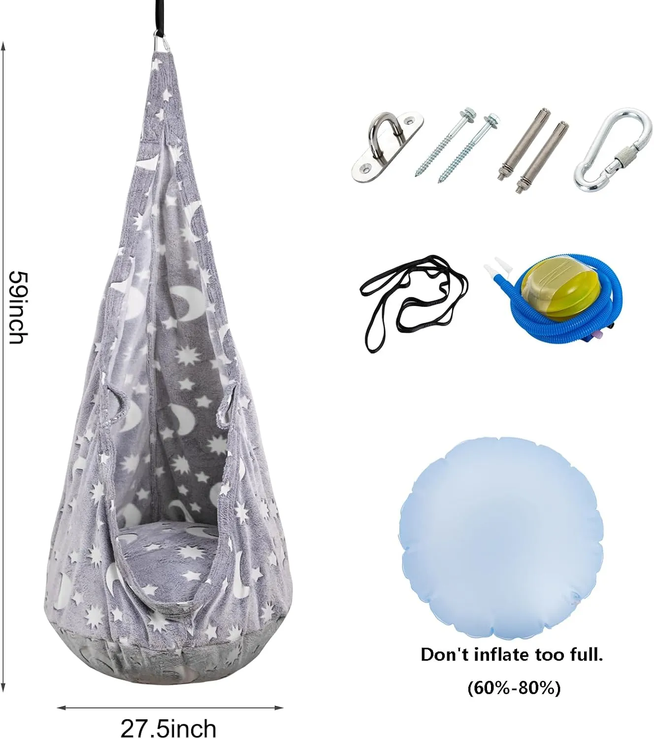 Kids Pod Swing Seat, Sensory Swing Chair with PVC Inflatable Cushion, Hanging Hammock Chair for Indoor and Outdoor Use