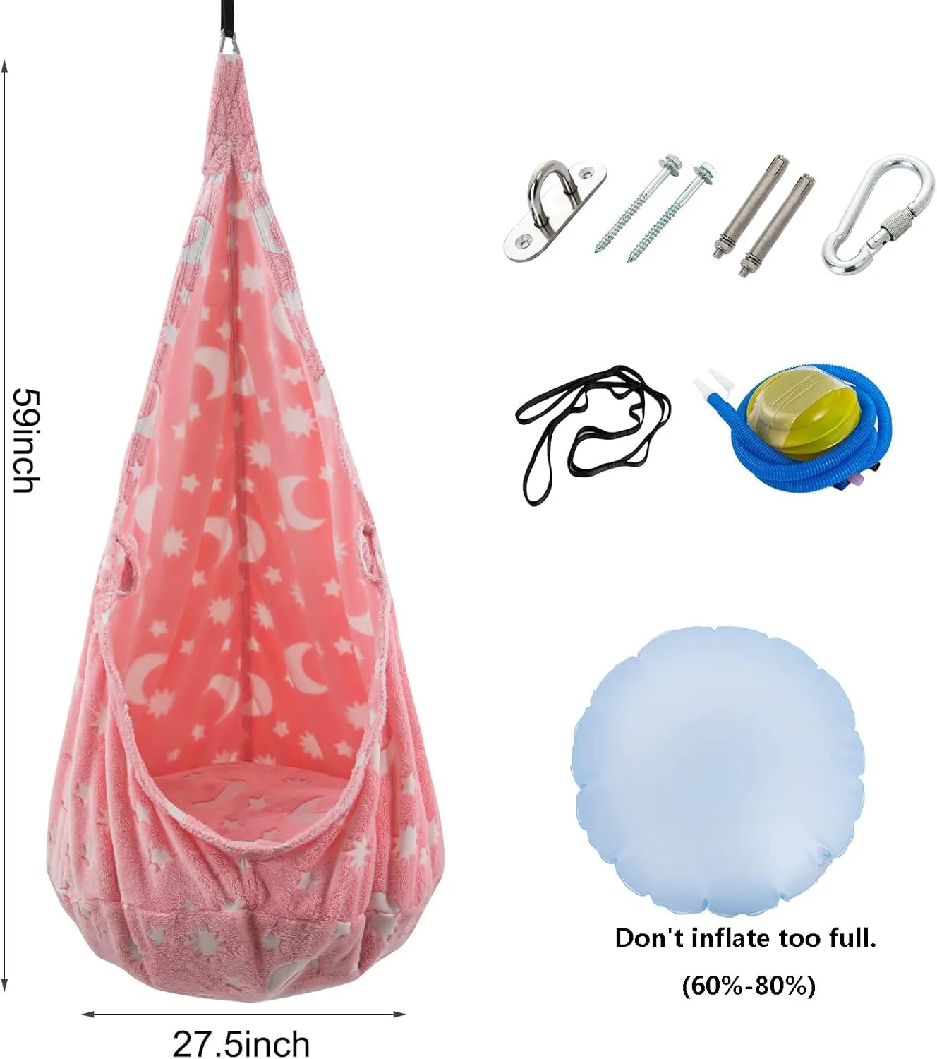Kids Pod Swing Seat, Sensory Swing Chair with PVC Inflatable Cushion, Hanging Hammock Chair for Indoor and Outdoor Use