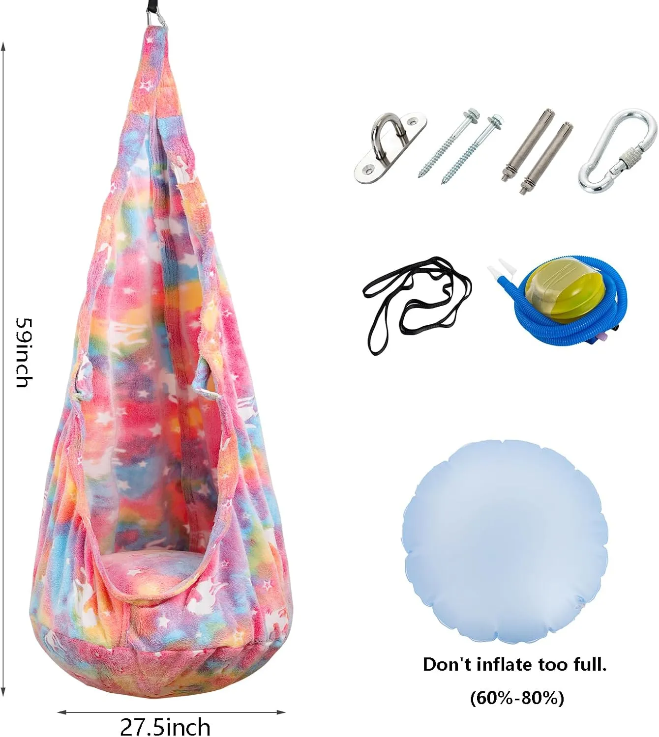Kids Pod Swing Seat, Sensory Swing Chair with PVC Inflatable Cushion, Hanging Hammock Chair for Indoor and Outdoor Use
