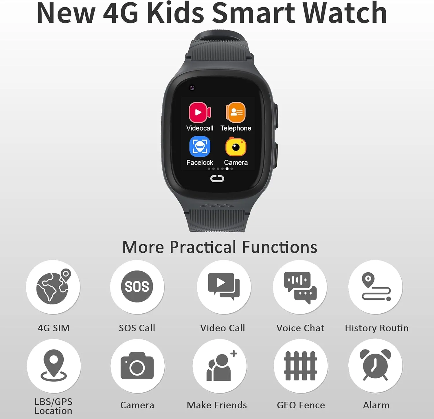 Kids Smart Watch Boys with GPS Tracker & Video Calling 4G Kids Cell Phone Watch Age 5-12, Waterproof One-Key SOS Call Voice Chat Camera Alarm Clock Touch Screen GPS Watch for Kids(Black)