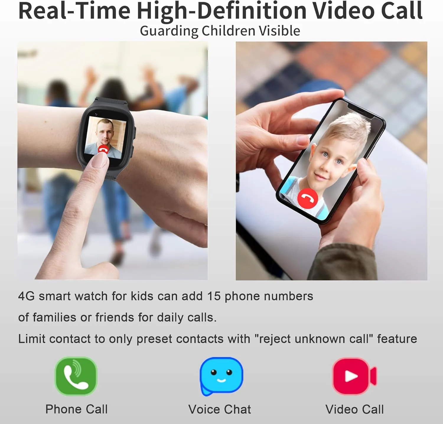 Kids Smart Watch Boys with GPS Tracker & Video Calling 4G Kids Cell Phone Watch Age 5-12, Waterproof One-Key SOS Call Voice Chat Camera Alarm Clock Touch Screen GPS Watch for Kids(Black)