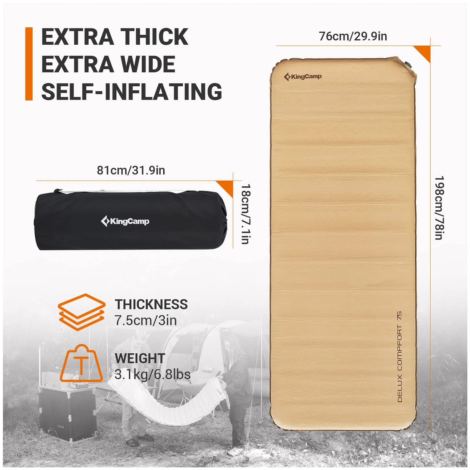 KingCamp 3-Inch Self-Inflating Foam Camping Mat