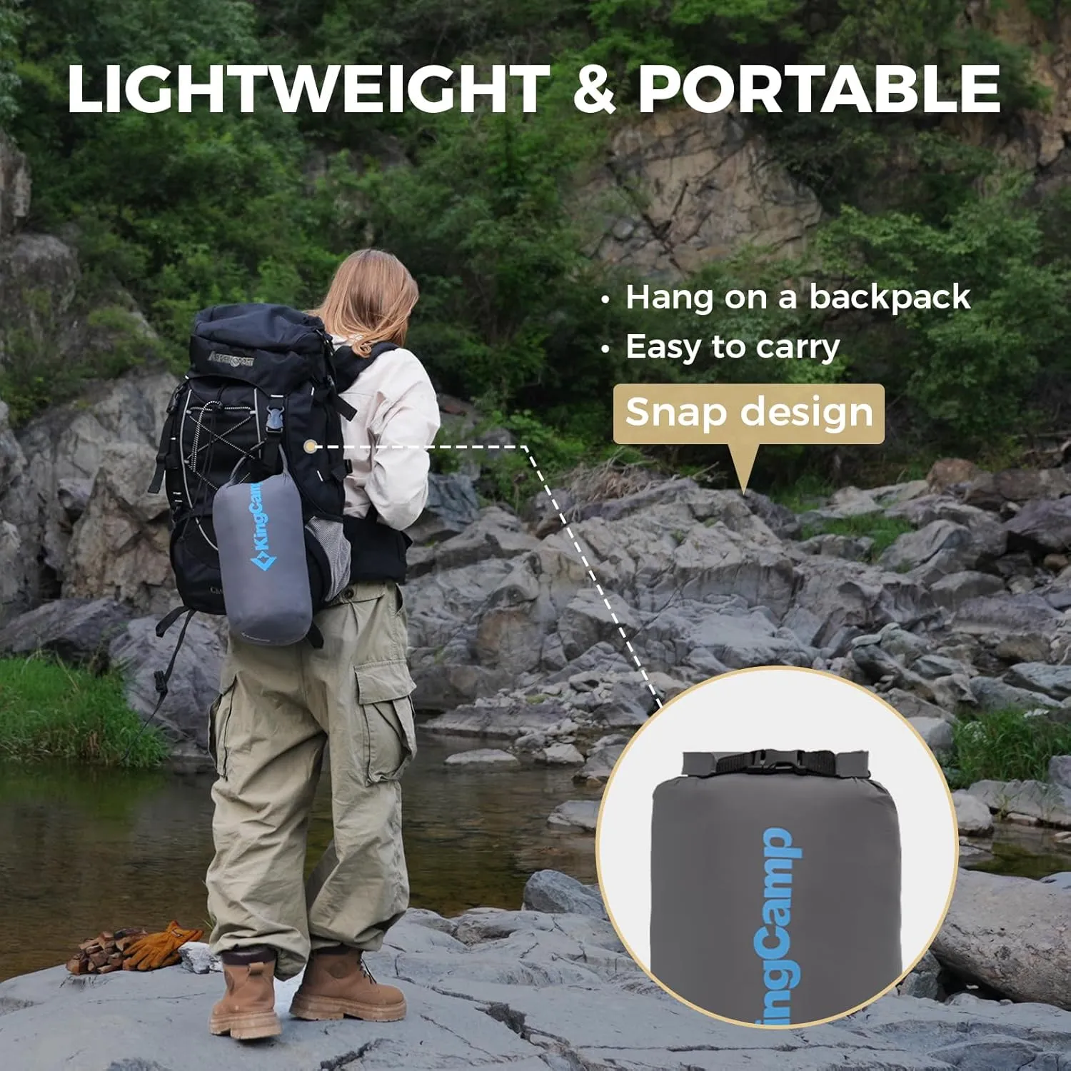 KingCamp Lightweight Camping Blanket Adoption150g/m² Shaped Cotton, Multifunctional Camping Blanket with Snap Button,Waterproof Blanket for Traveling Cold Weather, 69 x 53 inches, Gray