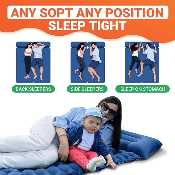 KingCamp Sleeping Pads for Camping, Self Inflating Camping Mattress with Built-in Foot Pump, Connectable Durable Inflatable Sleeping Mat with Pillow, Compact Camping Air Mattress for Camping Hiking