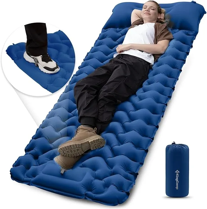KingCamp Sleeping Pads for Camping, Self Inflating Camping Mattress with Built-in Foot Pump, Connectable Durable Inflatable Sleeping Mat with Pillow, Compact Camping Air Mattress for Camping Hiking