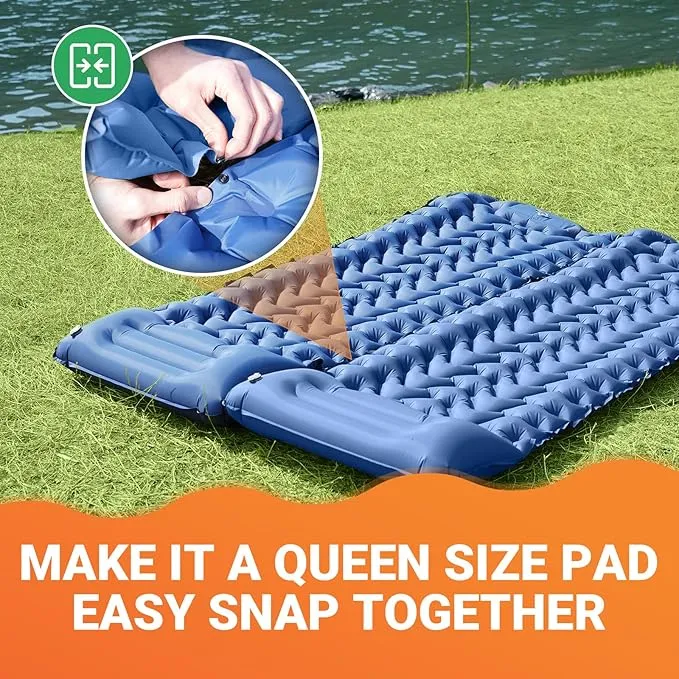 KingCamp Sleeping Pads for Camping, Self Inflating Camping Mattress with Built-in Foot Pump, Connectable Durable Inflatable Sleeping Mat with Pillow, Compact Camping Air Mattress for Camping Hiking