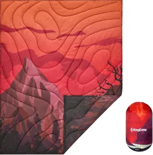 KingCamp Ultralight Camping Blanket, Packable Down Alternative Puffy Printed Wearable Blanket with Snap Buttons & Corner Loops, Weatherproof Quilt for Outdoor Travel Stadium (79" L x 57" W, Rosered)