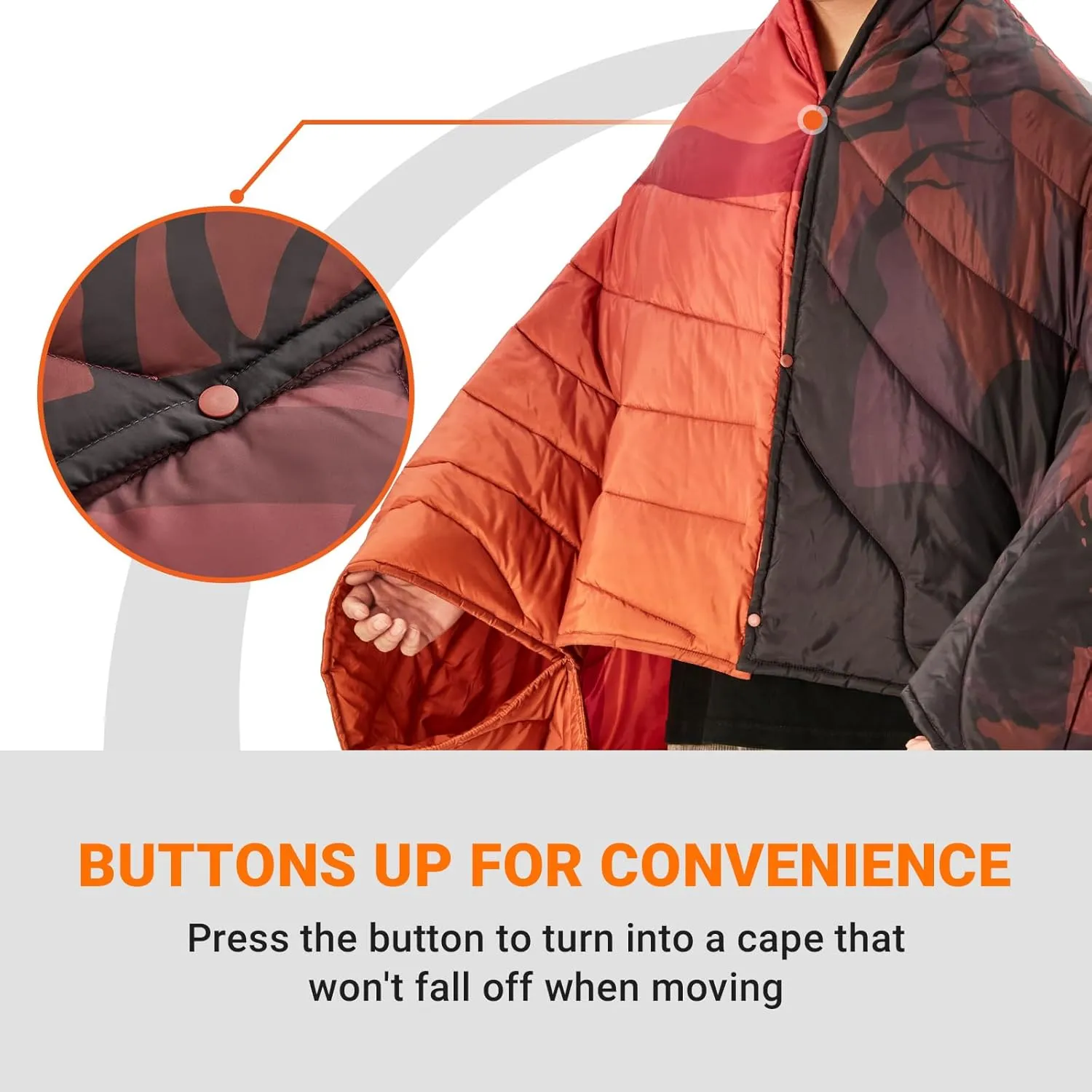 KingCamp Ultralight Camping Blanket, Packable Down Alternative Puffy Printed Wearable Blanket with Snap Buttons & Corner Loops, Weatherproof Quilt for Outdoor Travel Stadium (79" L x 57" W, Rosered)