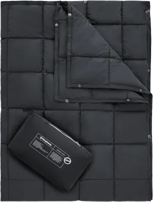 KingCamp Ultralight Camping Blanket, Packable Down Alternative Puffy Wearable Blankets Weatherproof Warm Package Quilt with Snap Buttons for Outdoor Hiking Travel Picnic Stadium (69"L x 53"W, BLACK)