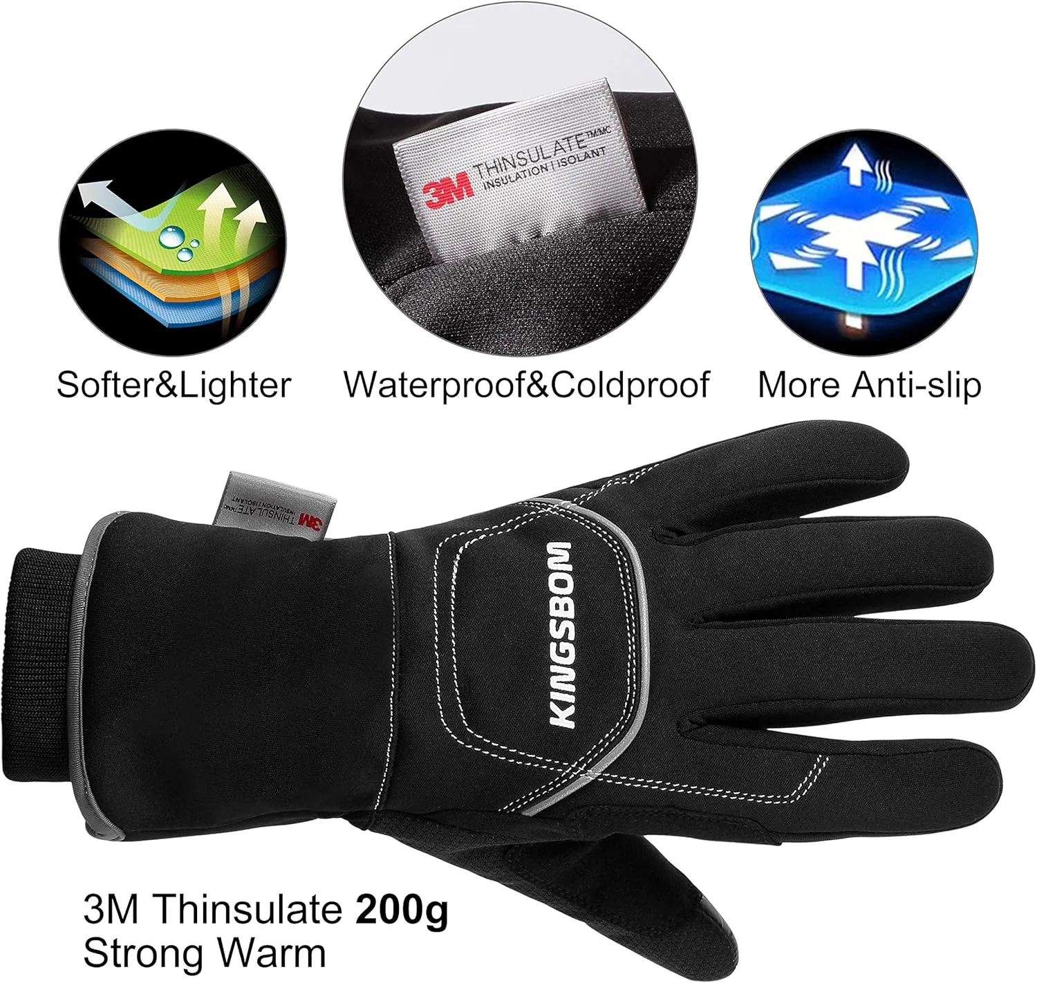 KINGSBOM -40F° Waterproof & Windproof Thermal Gloves - 3M Thinsulate Winter Touch Screen Warm Gloves - for Cycling,Riding,Running,Outdoor Sports - for Women and Men