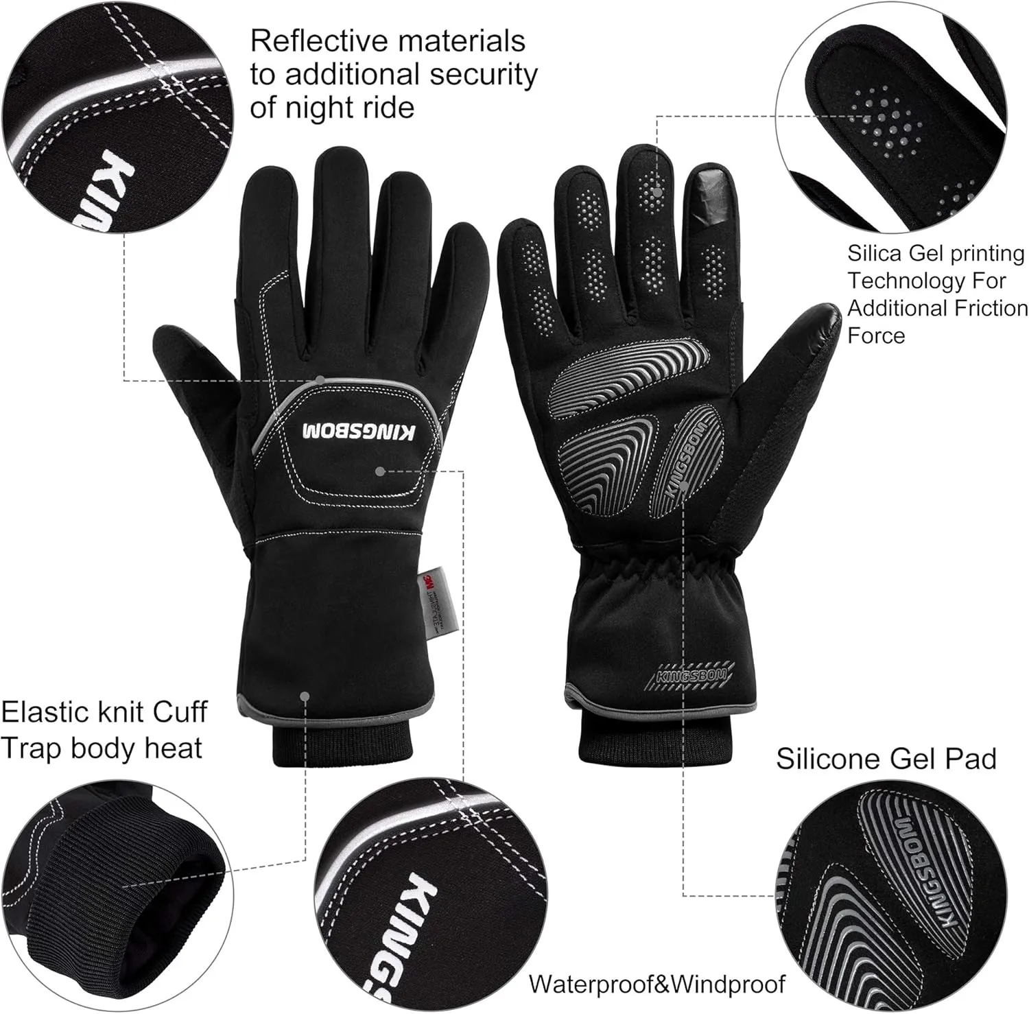 KINGSBOM -40F° Waterproof & Windproof Thermal Gloves - 3M Thinsulate Winter Touch Screen Warm Gloves - for Cycling,Riding,Running,Outdoor Sports - for Women and Men