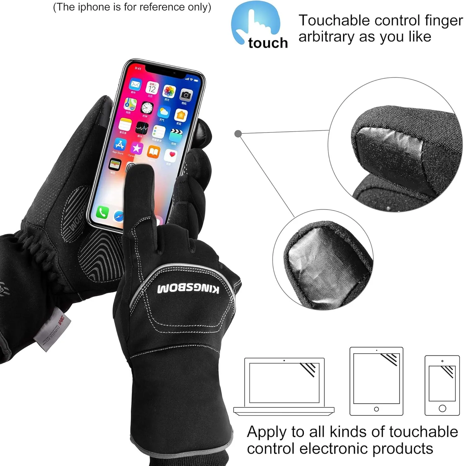 KINGSBOM -40F° Waterproof & Windproof Thermal Gloves - 3M Thinsulate Winter Touch Screen Warm Gloves - for Cycling,Riding,Running,Outdoor Sports - for Women and Men