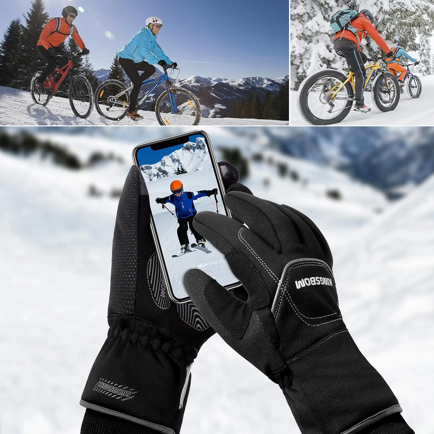 KINGSBOM -40F° Waterproof & Windproof Thermal Gloves - 3M Thinsulate Winter Touch Screen Warm Gloves - for Cycling,Riding,Running,Outdoor Sports - for Women and Men