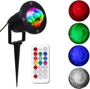 KOOT Water Wave Lights Projector Outdoor Waterproof LED Ripple Garden Lights RGBW 10 Colors Water Effect or Flame Fire Effect with Remote for Patio Christmas Halloween Wedding Swimming Pool Display