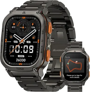 KOSPET Tank M3 Ultra GPS Smart Watch, 50M Waterproof, Compass, Altitude, Air Pressure, 480mAh Large Battery, Stainless Steel, Bluetooth Call, 1.96'' AMOLED Always-on Display, AI Voice, Metal Band