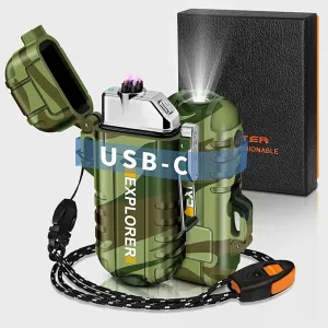 Lafagiet USB-C Rechargeable Lighter, Dual Electric arc, Waterproof, Flame-Less, Windproof Plasma lighters for Grill, Survival, Camping, Candle