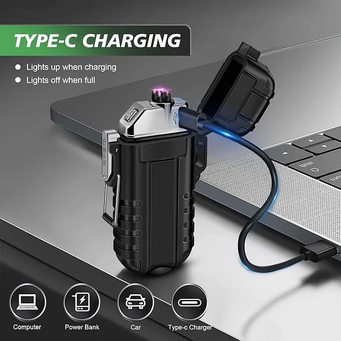 Lafagiet USB-C Rechargeable Lighter, Dual Electric arc, Waterproof, Flame-Less, Windproof Plasma lighters for Grill, Survival, Camping, Candle