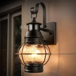 Lamomo Black with Golden Strip Outdoor Light,Exterior Front Porch Lights for House,Dusk to Dawn Motion Sensor Lights,Waterproof Anti-Rust Wall Mount Lantern for Outside,Garage(NO Bulb)