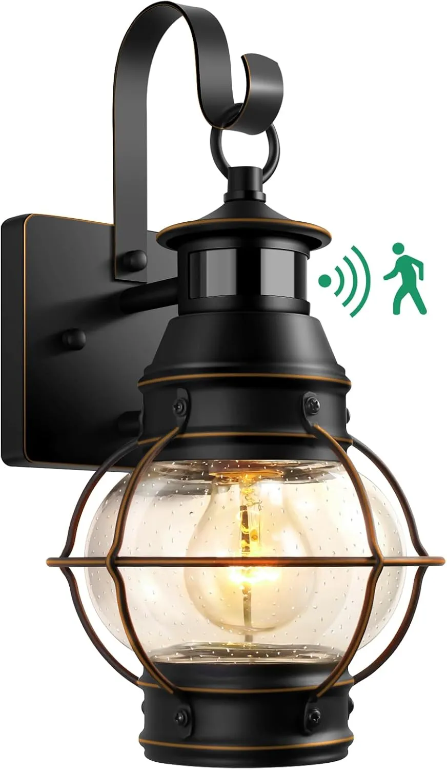 Lamomo Black with Golden Strip Outdoor Light,Exterior Front Porch Lights for House,Dusk to Dawn Motion Sensor Lights,Waterproof Anti-Rust Wall Mount Lantern for Outside,Garage(NO Bulb)
