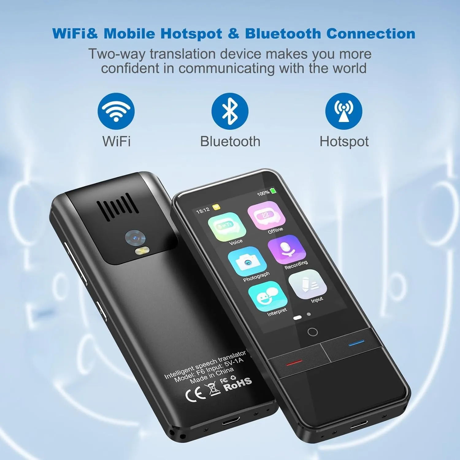 Language Translator Device No WiFi Needed，139 Languages Offline Online Voice Photo Translation，Portable Two-Way Instant Translator, High Accuracy Real-Time（0.5s） for Travel, Business and Learning