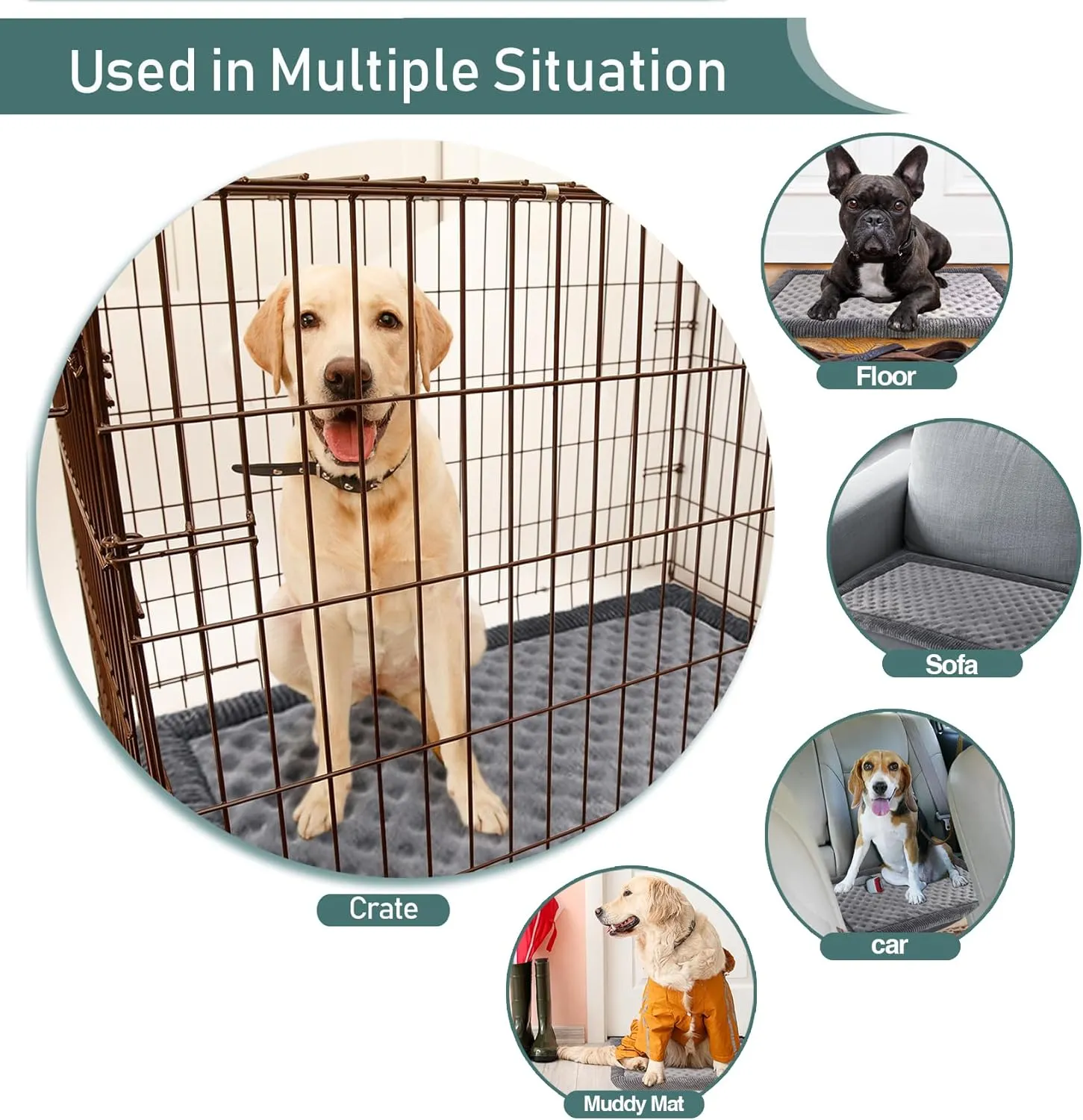 Large Dog Crate Pad 36 inch Gray Memory Foam Dog Kennel Bed Soft Flannel Washable Anti Slip Puppy Sleeping Mat,Grey