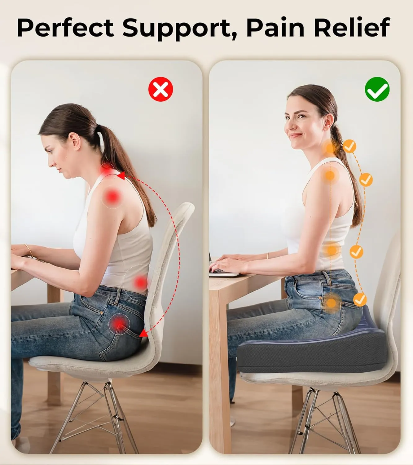 Large Seat Cushion, Dual-Layer Gel & Memory Foam Office Chair Cushion for Long Sitting, Keep Cooling & Soft 19.7 inch Seat Pad for Office Chairs