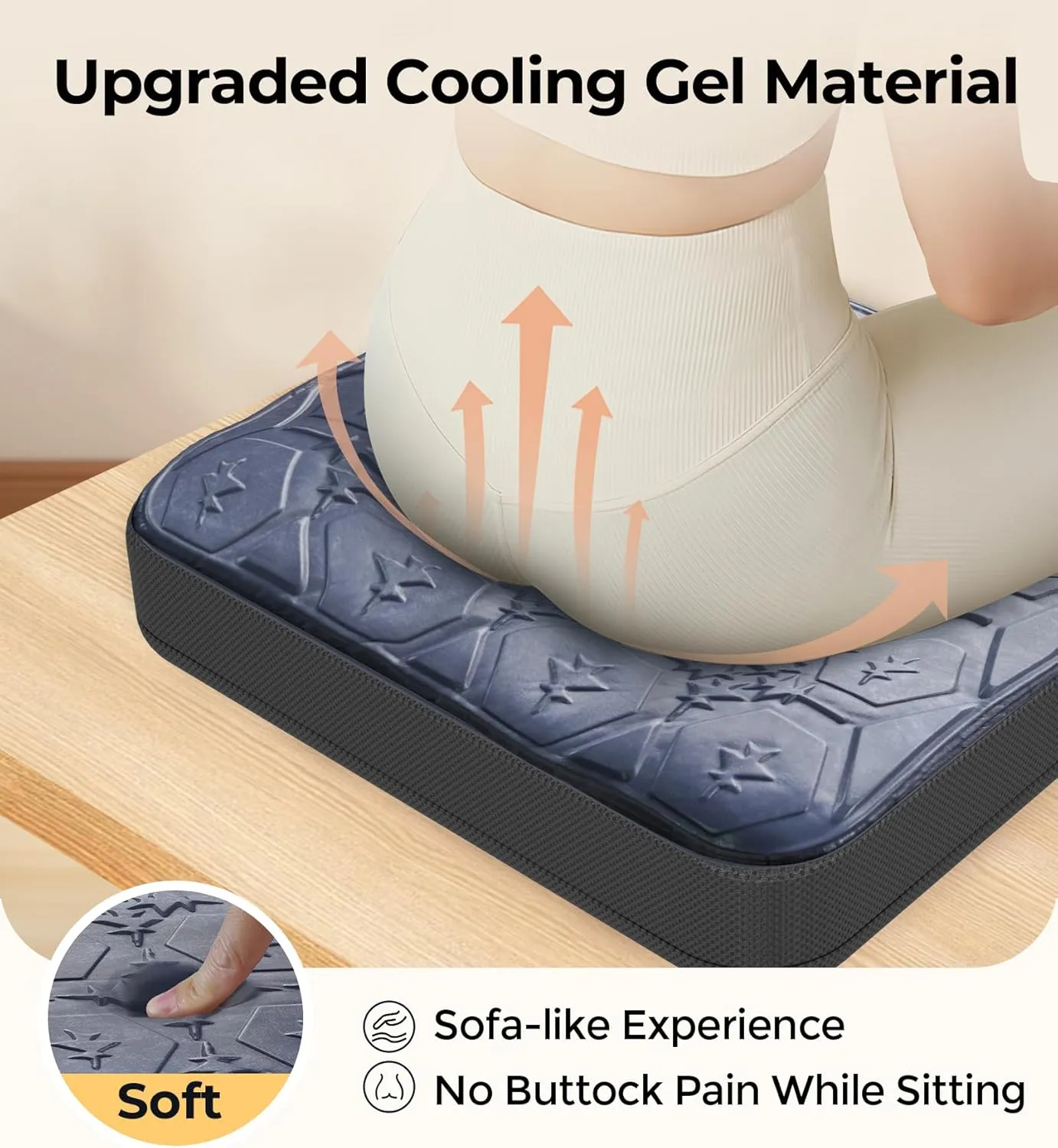 Large Seat Cushion, Dual-Layer Gel & Memory Foam Office Chair Cushion for Long Sitting, Keep Cooling & Soft 19.7 inch Seat Pad for Office Chairs