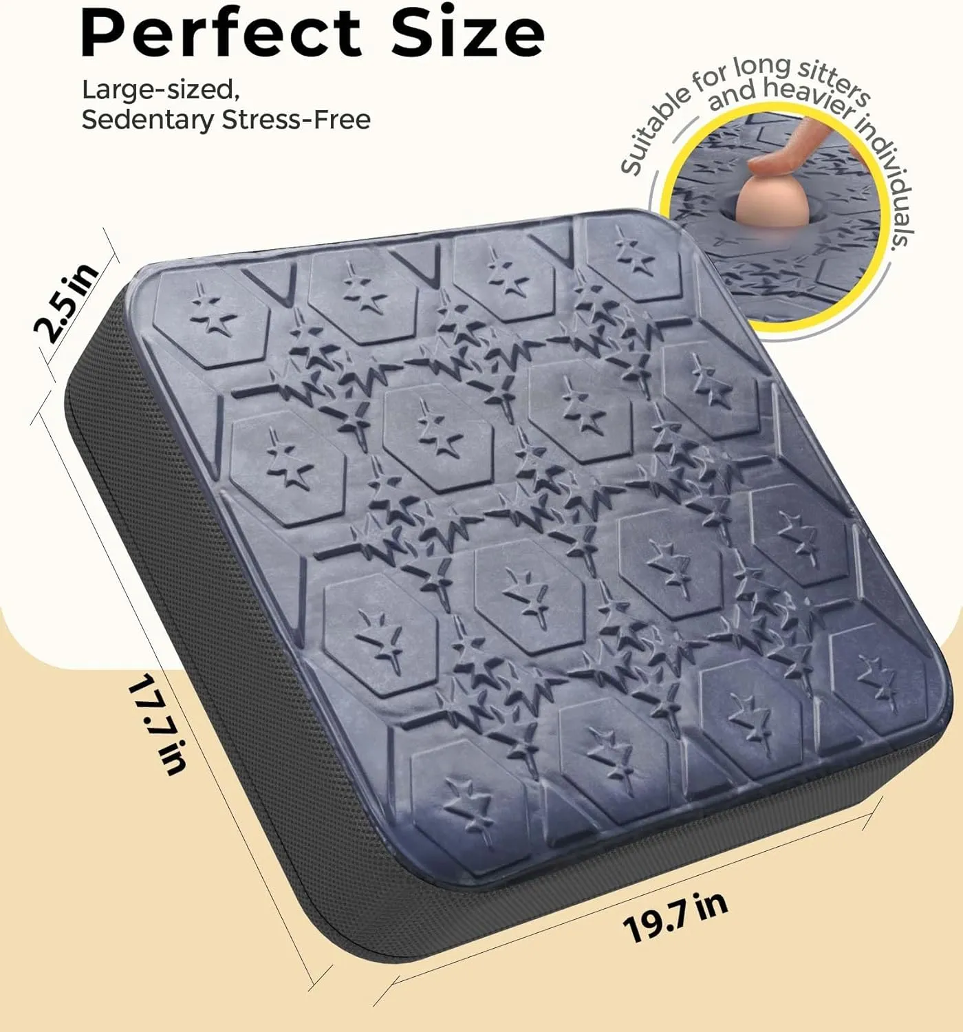 Large Seat Cushion, Dual-Layer Gel & Memory Foam Office Chair Cushion for Long Sitting, Keep Cooling & Soft 19.7 inch Seat Pad for Office Chairs