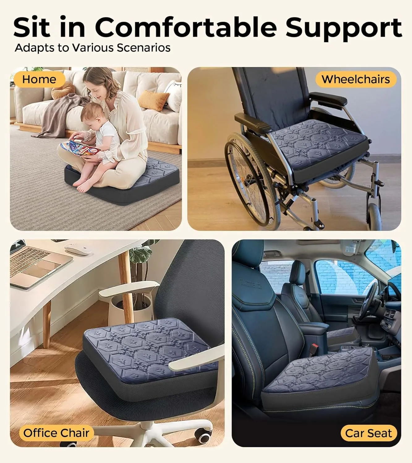 Large Seat Cushion, Dual-Layer Gel & Memory Foam Office Chair Cushion for Long Sitting, Keep Cooling & Soft 19.7 inch Seat Pad for Office Chairs