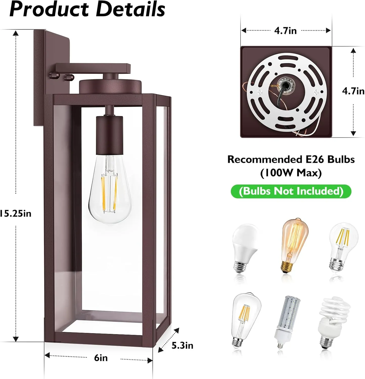 Large Size Outdoor Wall Light Fixture, Exterior Lighting Fixture Porch Sconce Wall Mounted, Waterproof Outdoor Wall Lantern Lamp, Outside Light for House Patio Front Door Entryway Garage, Brown