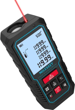 Laser Measure Device, MiLESEEY 393ft Digital Laser Tape Measure with Upgrade Electronic Angle Sensor, 2mm Accuracy, Area Measurement,Volume and Pythagoras, 2" LCD Backlit,Mute, Battery Included