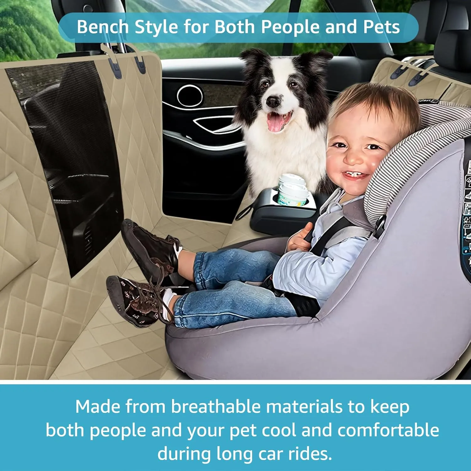 Lassie 4 in 1 Full Coverage Dog Car Floor Hammock,100% Waterproof Dog Car Seat Covers for Back Seat with Mesh Window for Sedans,Backseat Bench Protector for Cars, SUVs and Trucks etc