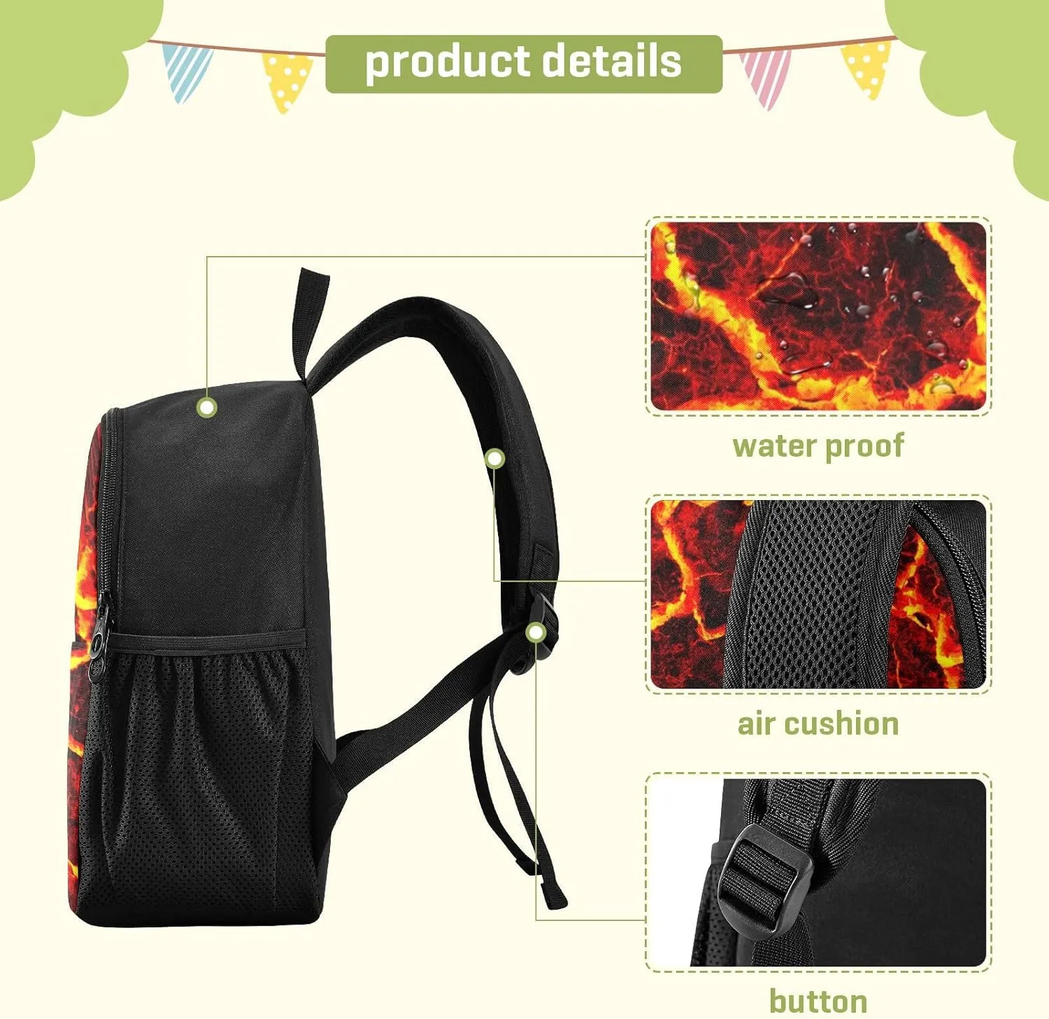 Lava Fire Volcano Texture Toddler Backpack Waterproof Mini Backpack Boys/Girls Cute Small Backpack Kindergarten Pre School Bags (M