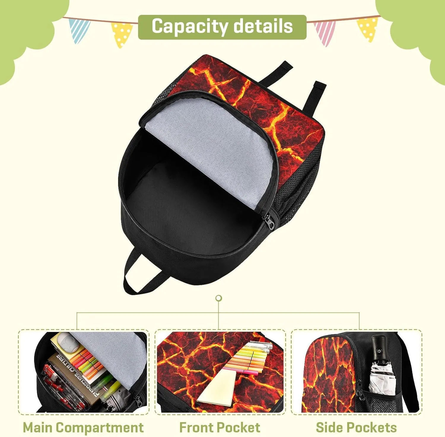 Lava Fire Volcano Texture Toddler Backpack Waterproof Mini Backpack Boys/Girls Cute Small Backpack Kindergarten Pre School Bags (M