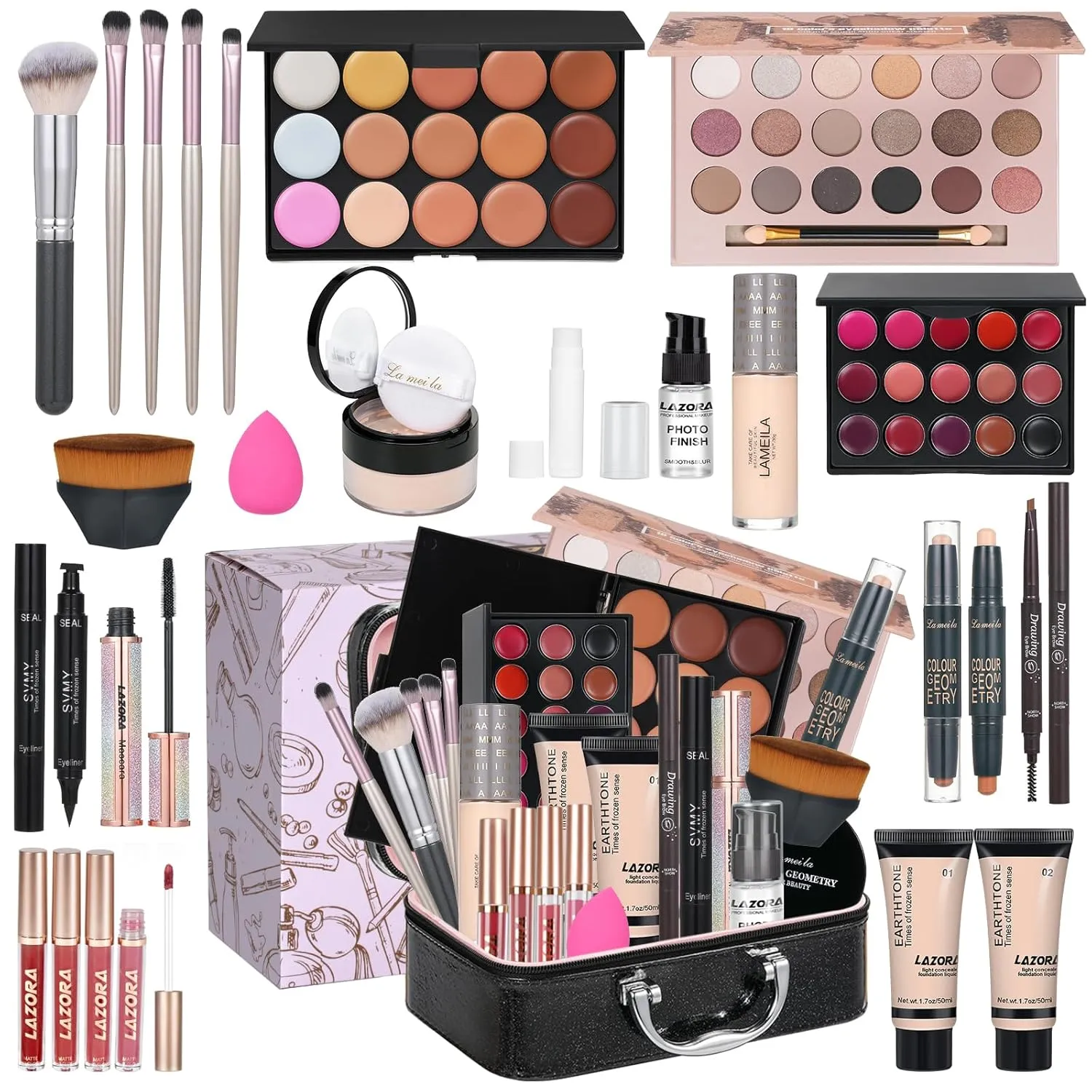 LAZORA All in One Makeup Kit Makeup Kit for Women Full Kit Makeup Set Multipurpose Bundle Holiday Gift Box Essential Starter Bundle Include Full Makeup Kit for Women (Box3)