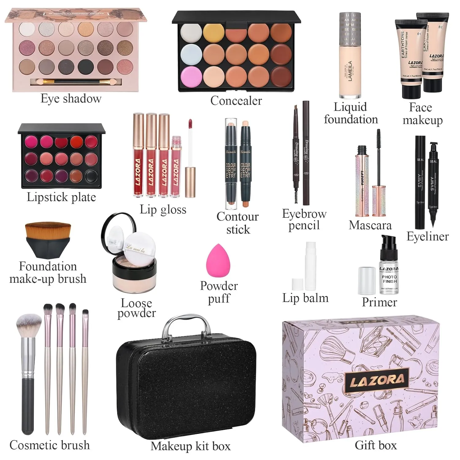 LAZORA All in One Makeup Kit Makeup Kit for Women Full Kit Makeup Set Multipurpose Bundle Holiday Gift Box Essential Starter Bundle Include Full Makeup Kit for Women (Box3)