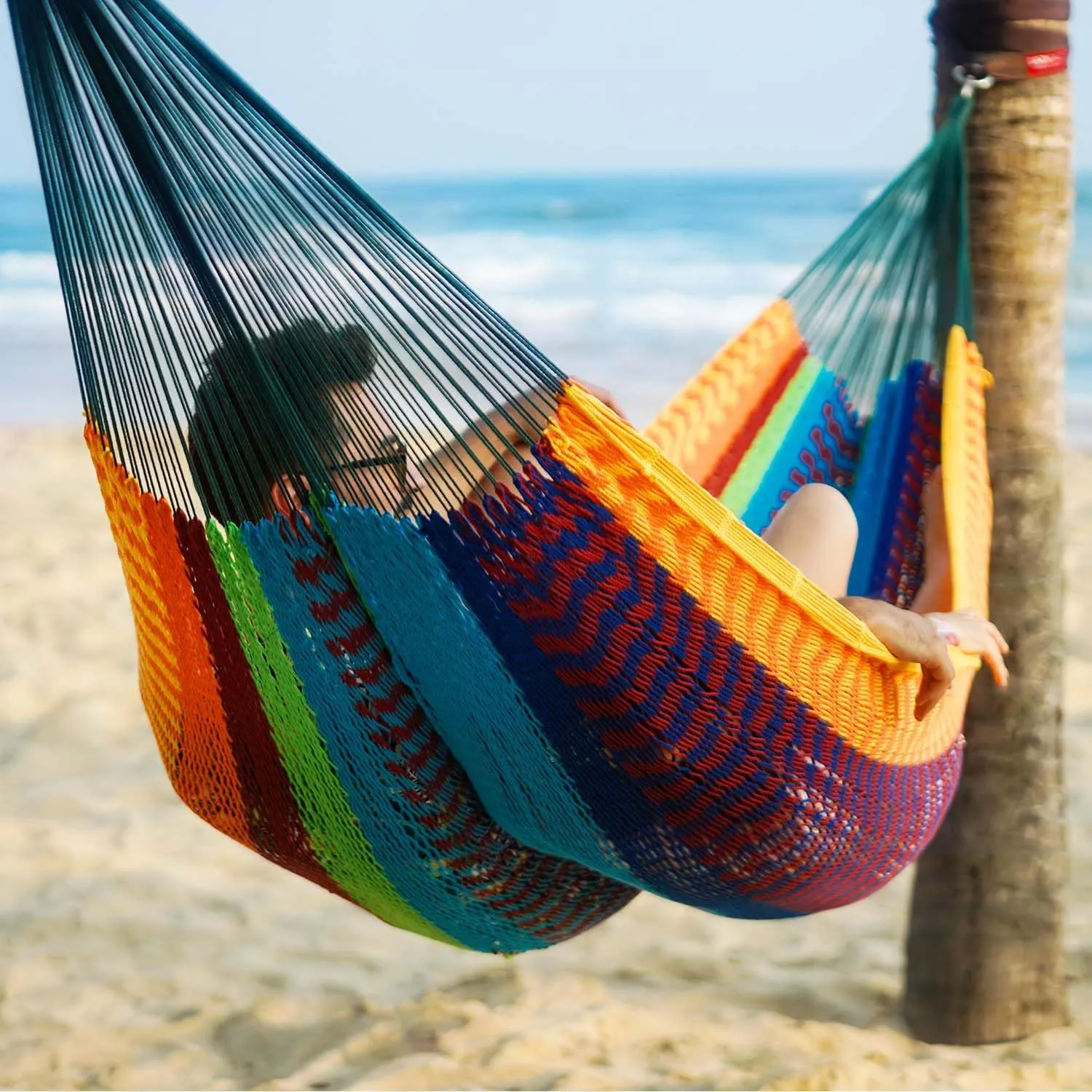 Lazy Daze Hammocks10.5 FT Handwoven Mayan Family Hammock with Portabl Carry Bag and for Outside Outdoor Patio Backyard Poolside, 550 LBS Weight Capacity,Multi Color