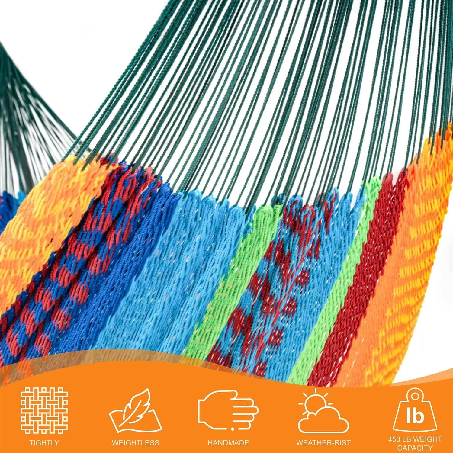 Lazy Daze Hammocks10.5 FT Handwoven Mayan Family Hammock with Portabl Carry Bag and for Outside Outdoor Patio Backyard Poolside, 550 LBS Weight Capacity,Multi Color