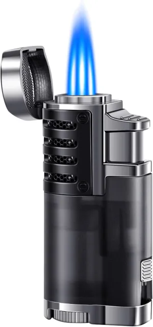 LcFun Butane Lighter 1 Pack Triple Jet Flame Torch Lighters Butane Refillable Gas Lighter Adjustable Windproof Pocket Lighter with Gift Box for Men and Women-Butane Not Included (1 Pack Black)