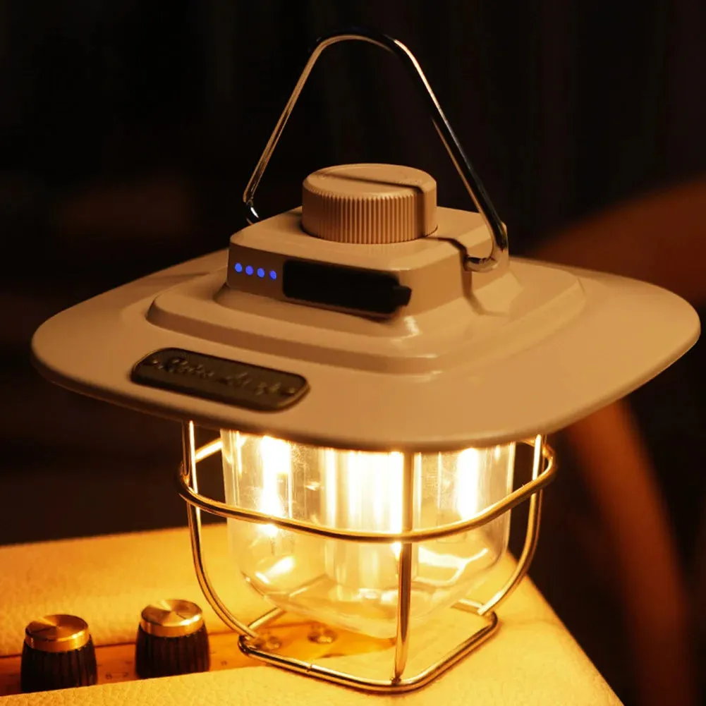 LED Camping Lamp - Retro Hanging Tent Lantern with Dimmable Light Outdoor Battery Emergency Light